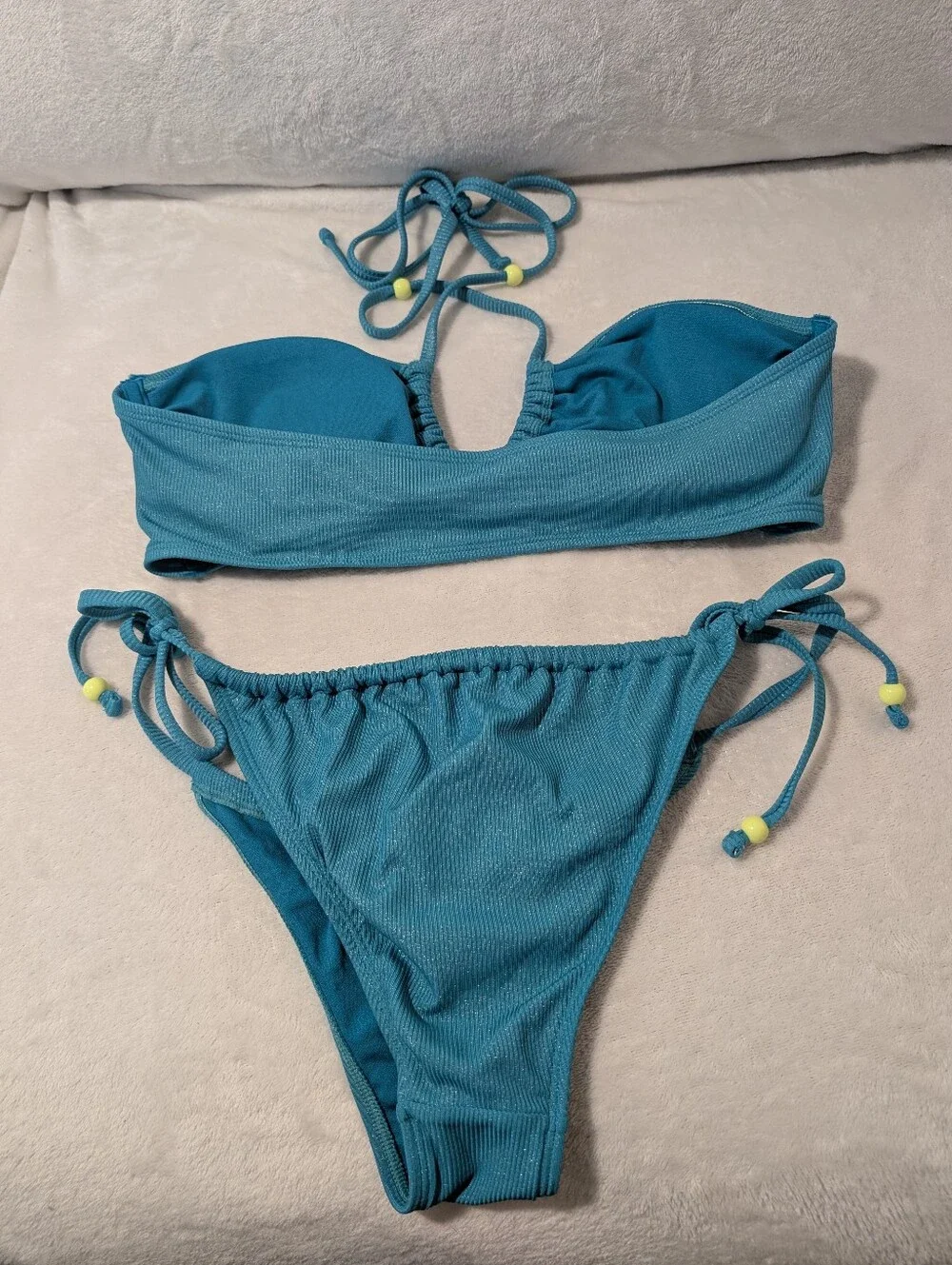 No Boundaries Teal Ribbed Tie Bikini Set S/L